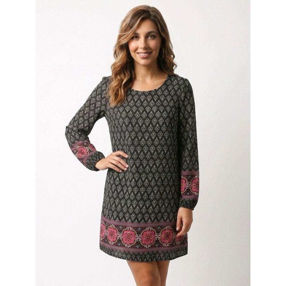 YUMI | ANTHROPOLOGIE Long Sleeve Dual Design Black Mini Dress Women’s Size Small